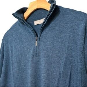 Toscano Firenze Men’s Size M Blue 100% Merino Wool Fine Knit 1/4 Zip Sweater